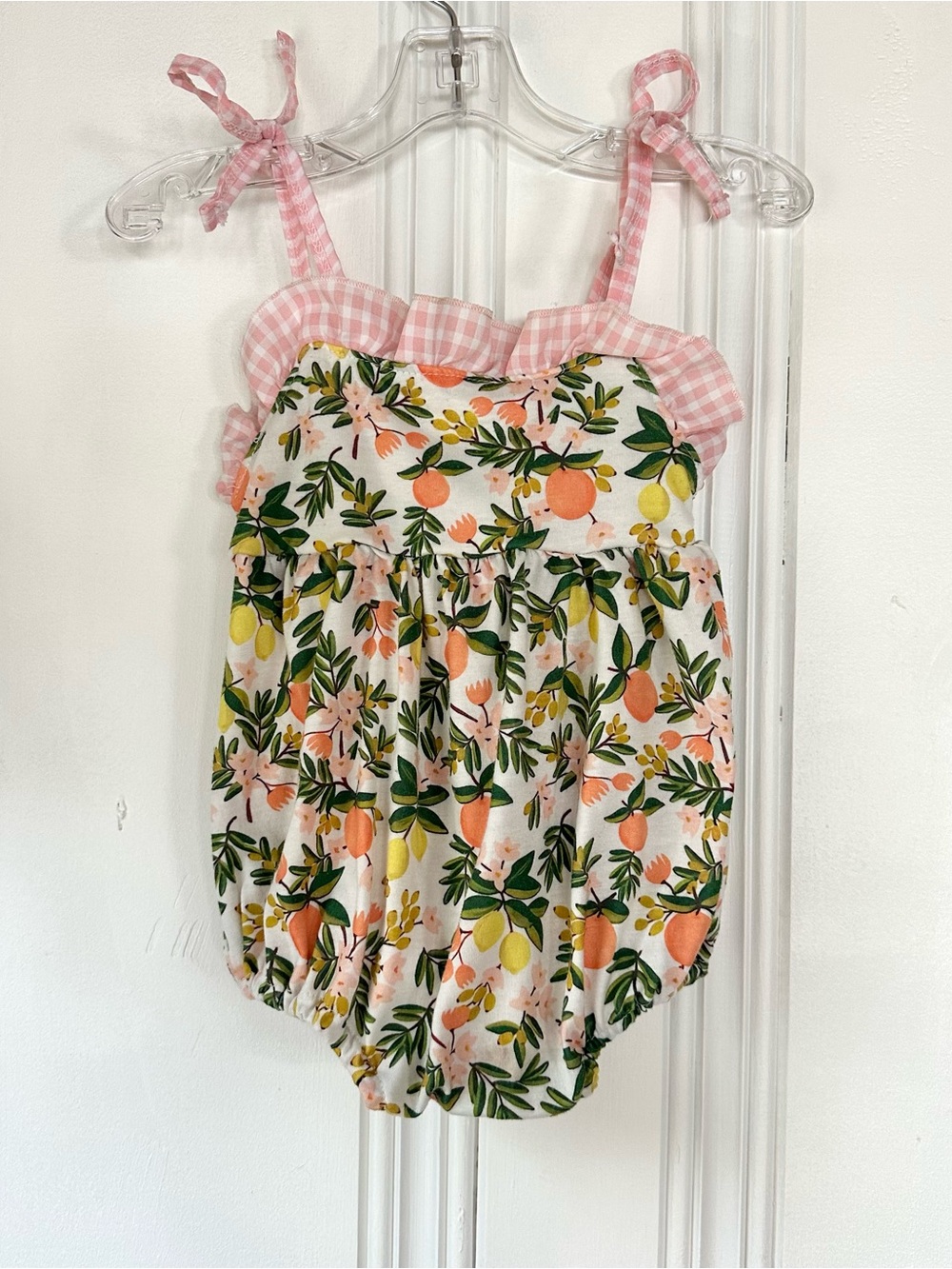 Toddler 2T Gingham Citrus Print Bubble Romper